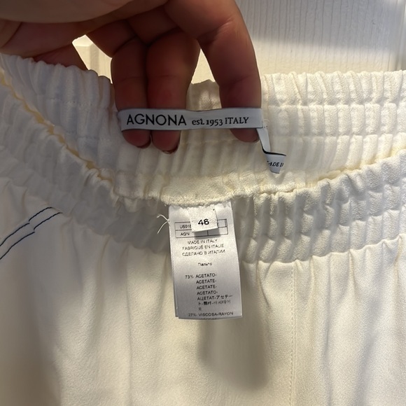 Agnona white and blue stitched loose fit pants - Picture 3 of 5